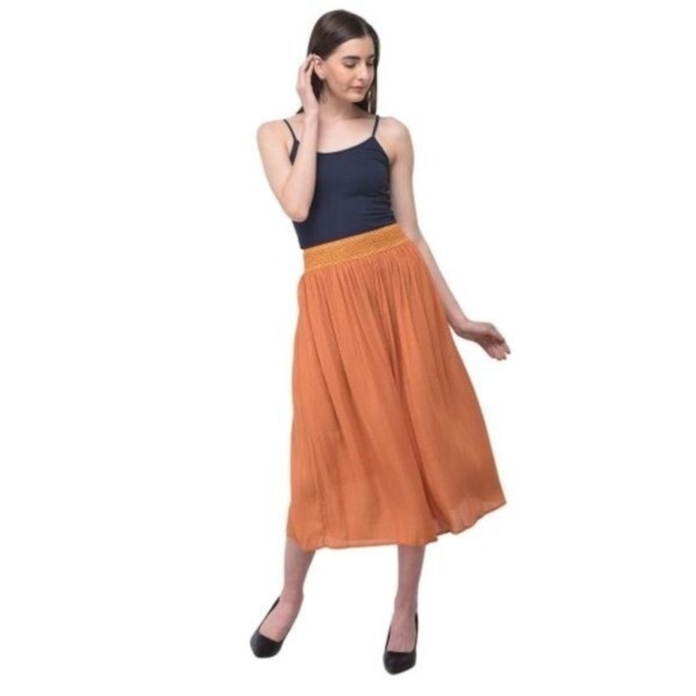 Gypsie Blu Women's Sz Large Solid Rayon Gauze Pattern Skirt Orange Elastic Waist